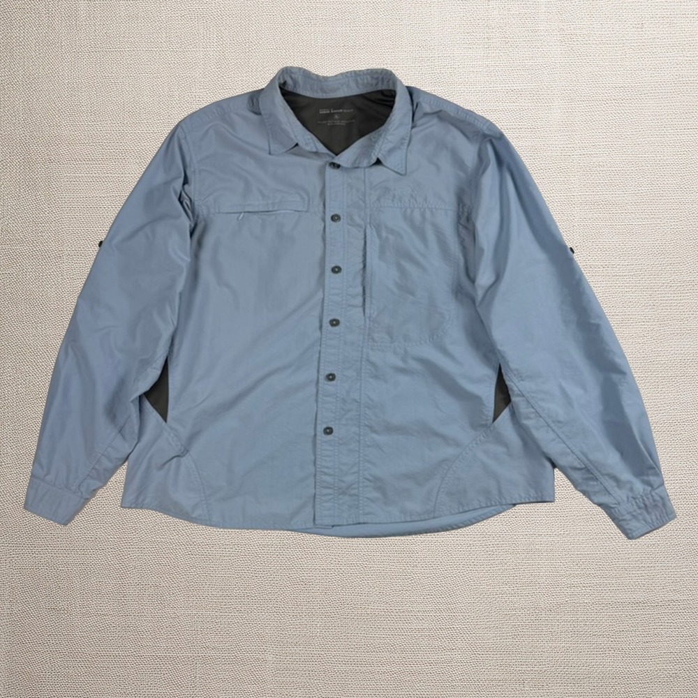 Eddie Bauer Sport Shirt XL Blue Vented Fishing Hiking Nylon Zip Pockets